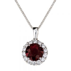 Deep Red Ruby & Diamond Cluster Style Pendant