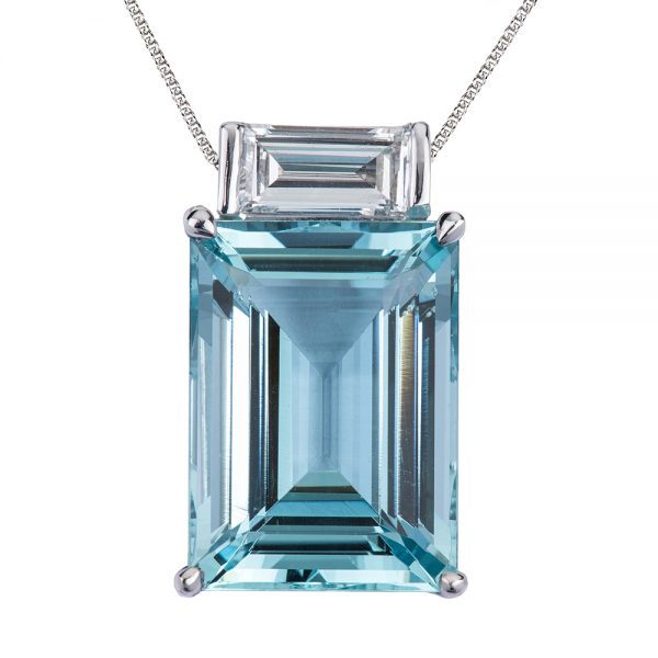 Emerald Cut Aquamarine & Baguette Pendant