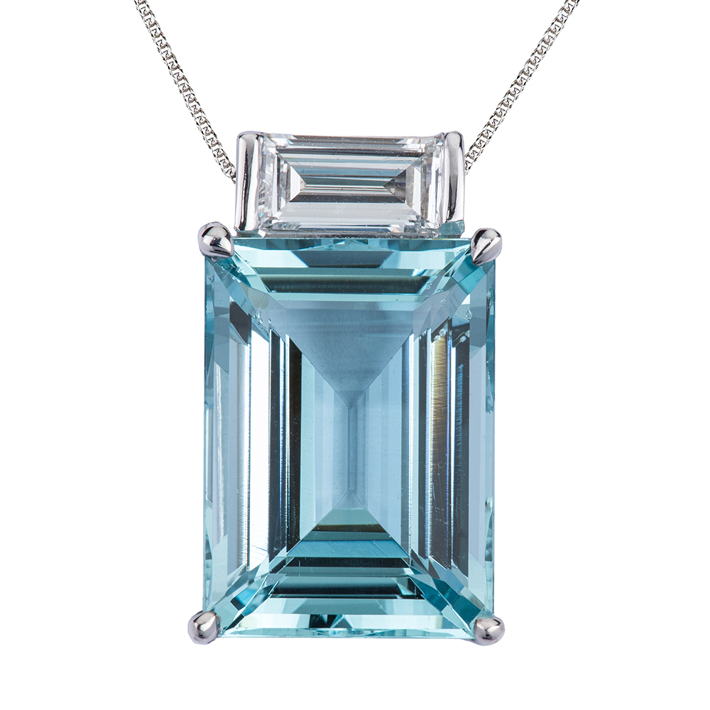 Emerald Cut Aquamarine & Baguette Pendant