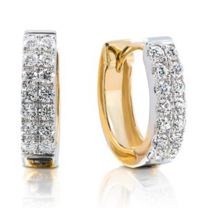 Double Row Diamond Huggie Earrings 18k WYG with Double Row of Diamonds