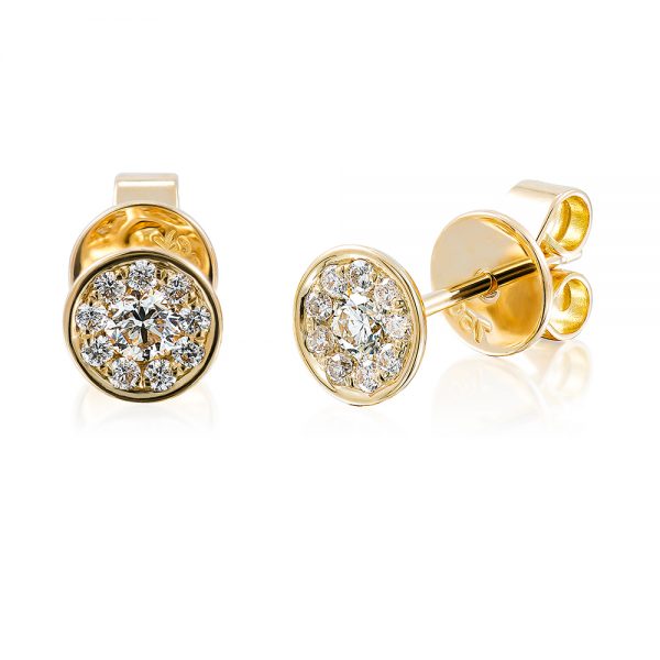 Bezel Set Cluster Diamond Stud Earrings in 18k Yellow Gold