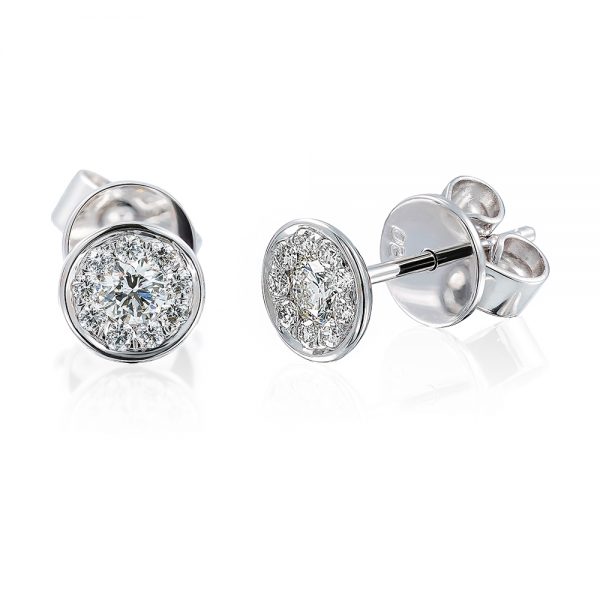 Bezel Set Cluster Diamond Stud Earrings in 18k White Gold