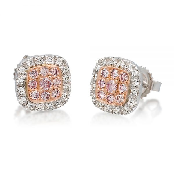 Holloway Diamonds Cushion Shaped White and Pink Diamond Stud Earrings 050578