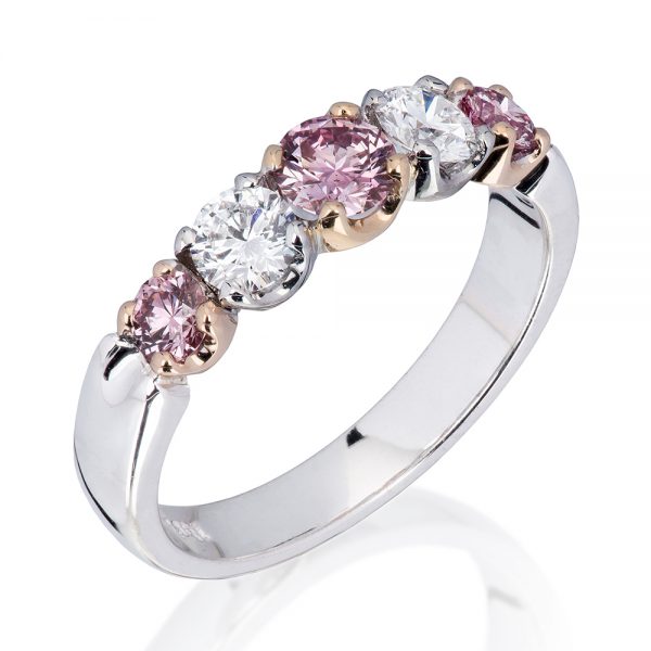 ternity Style 5 Across Pink and White Diamond Ring in 18K white gold