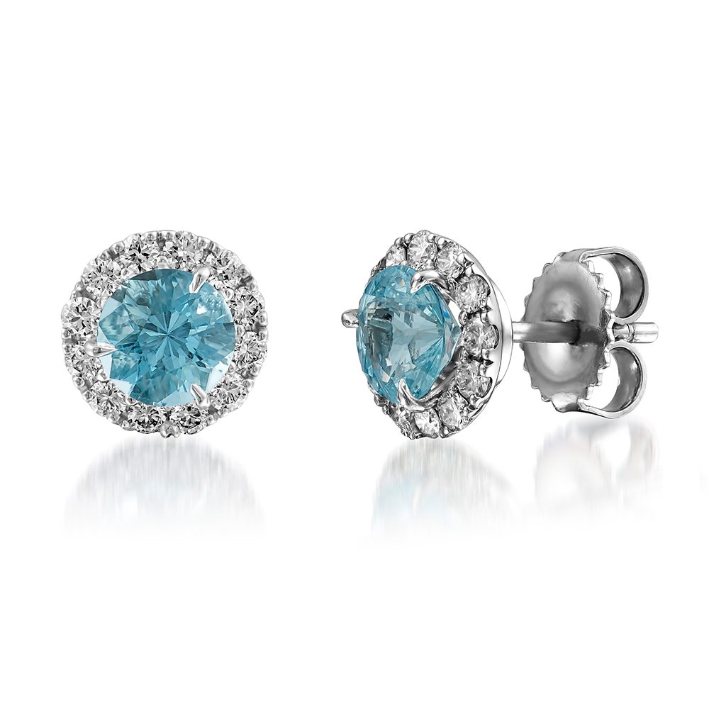 Aquamarine & Diamond Stud Earrings