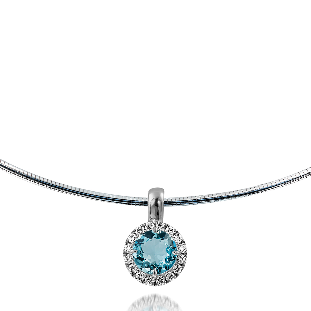 090566 Aquamarine and Diamond Cluster Pendant Round Aquamarine and Diamond Cluster Pendant