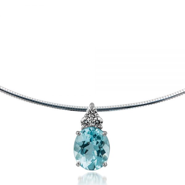 Oval Aquamarine Pendant Balanced by Three Round White Diamonds