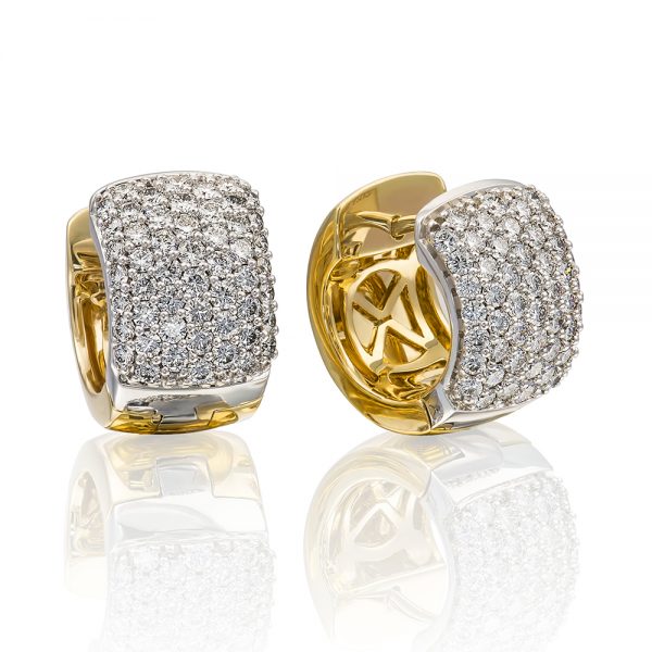 Pave Huggie Diamond Earrings set in 18k Yellow and White Gold