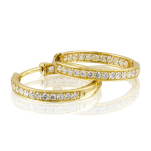 Grain Set Diamond Hoop Earrings in 18k Yellow Gold