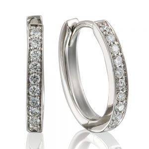 Oval Hoop Style Earrings Ten Round Brilliant Cut Diamonds