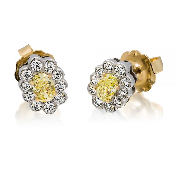 Flower Style Fancy Yellow Oval Cut Diamond Earrings