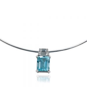 Aquamarine Pendant with Graduated Baguette Diamond Pendant