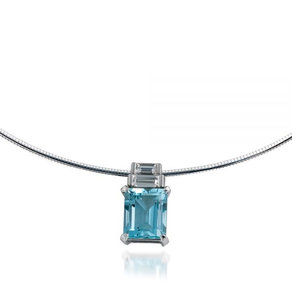 Aquamarine Pendant with Graduated Baguette Diamond Pendant