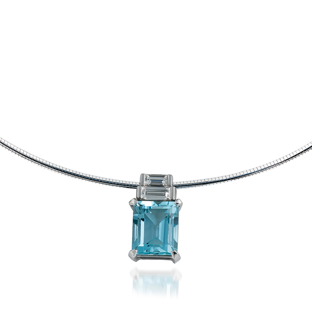 Aquamarine & baguette diamond pendant