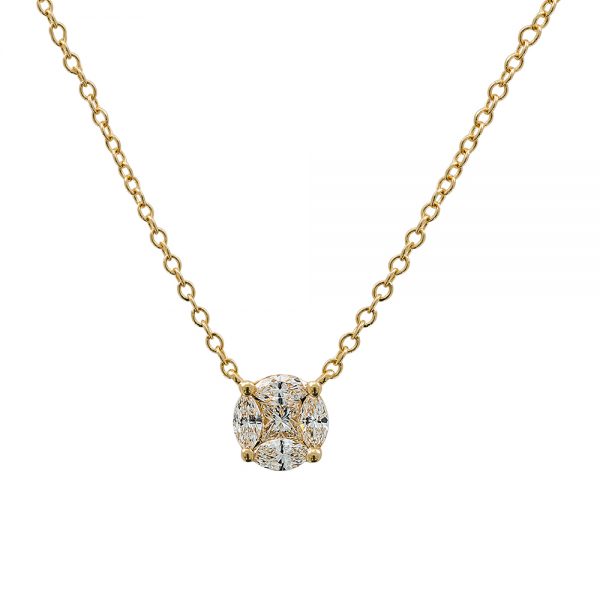 Five Stone Princess and Marquise Cut Diamond Cluster Pendant