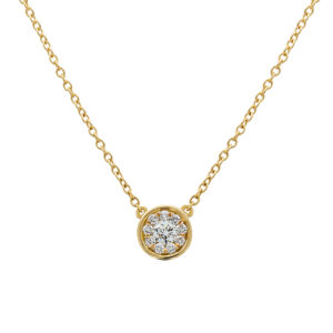 18k Yellow Gold Round Bezel Set Diamond Cluster Pendant of Ten Diamonds