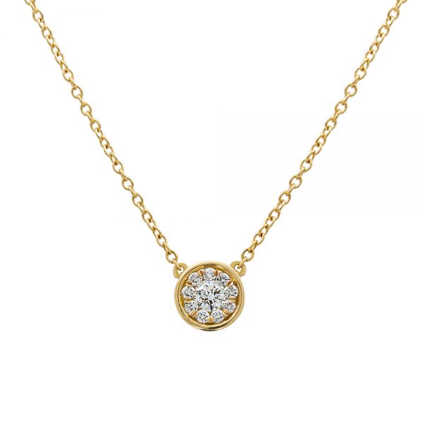 18k Yellow Gold Round Bezel Set Diamond Cluster Pendant of Ten Diamonds