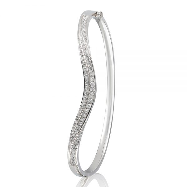 Curved bangle white gold with diamonds
