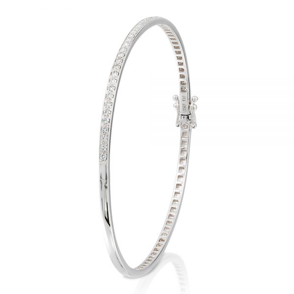 white gold bangle with milgrain set diamonds