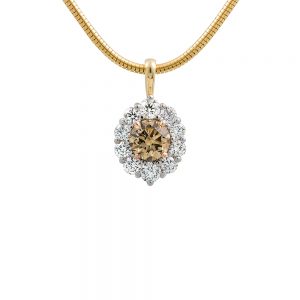 18k White Yellow and Rose Gold Champagne Diamond Pendant with Diamond Halo
