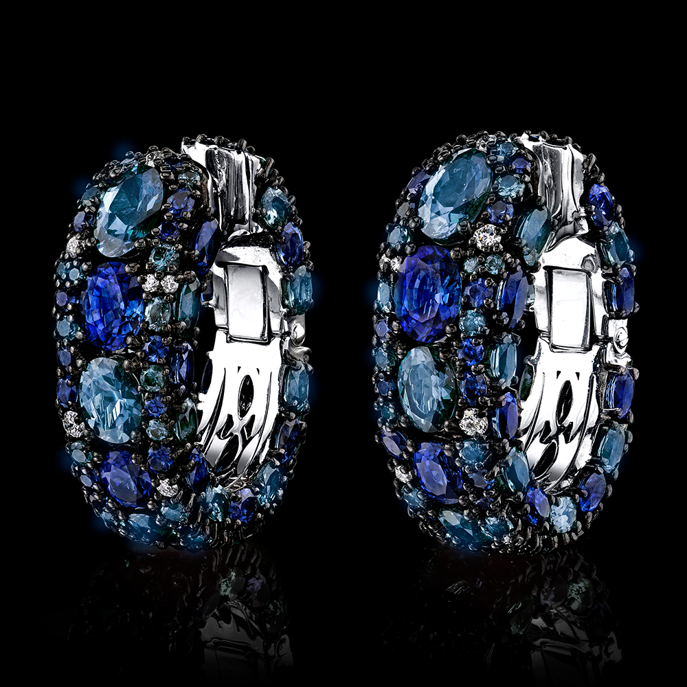 Procop 18k Clutch Style Sapphire and Diamond Earrings Holloway Diamonds
