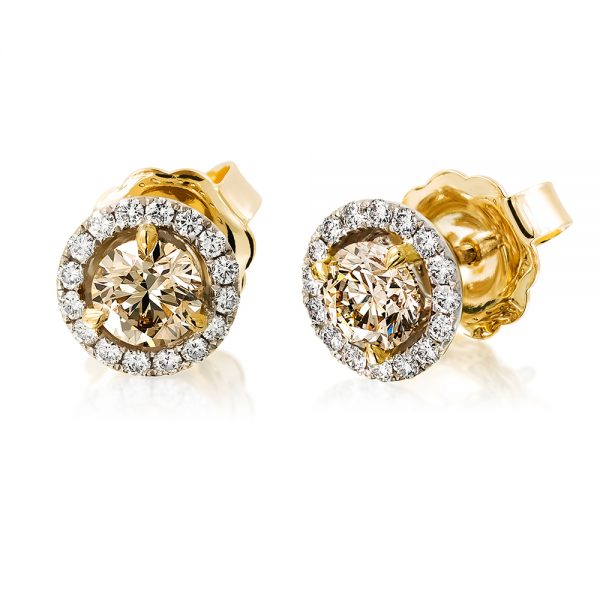 Champagne Diamond Cluster Stud Earrings