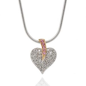 Pink & white diamond pave heart pendant