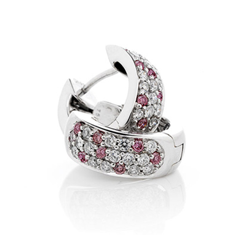 Pink and white diamond huggie earrings