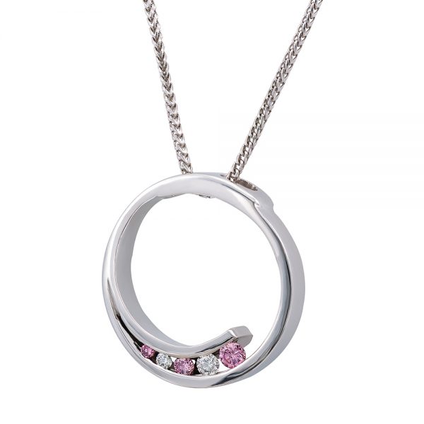 Round angle Pink and White Diamond Pendant