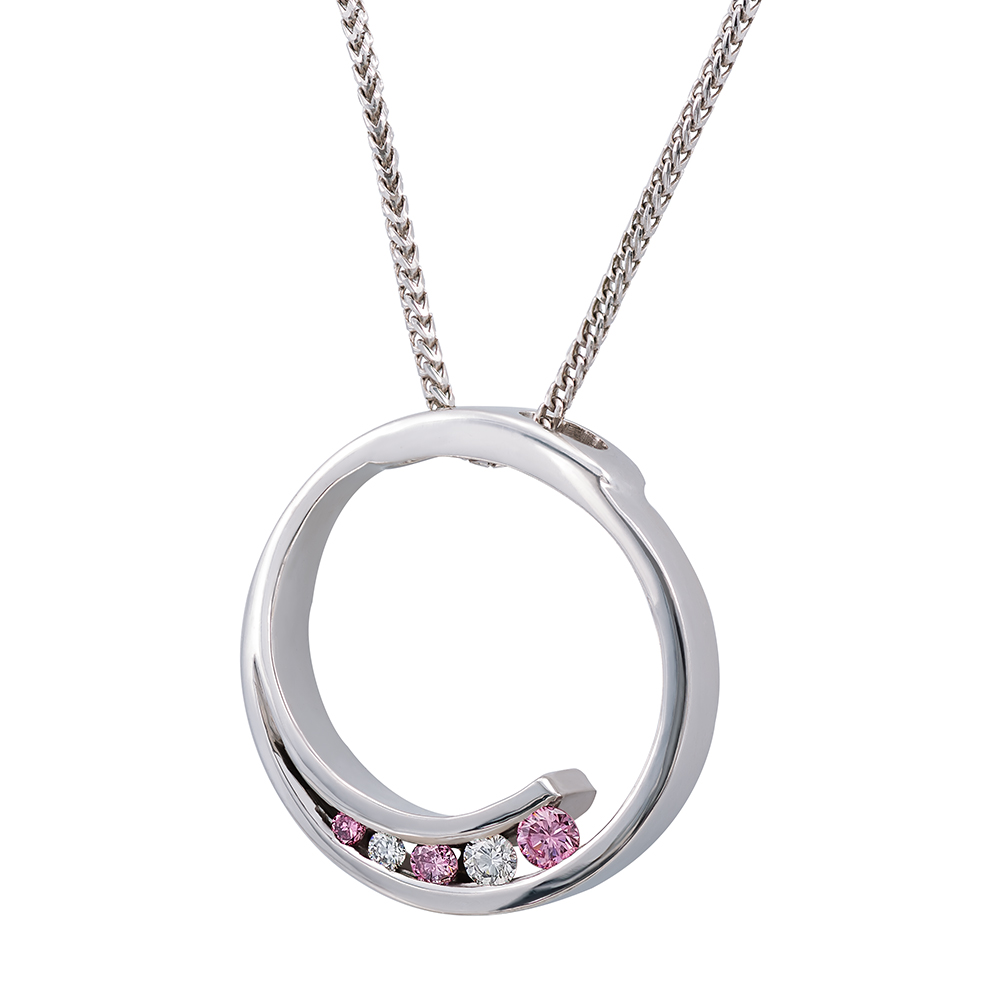 050477 Pink and White Diamond Pendant Round angle Pink and White Diamond Pendant