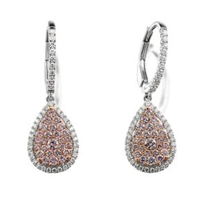 18K White Gold Drop Style Earrings with Pink and White Diamonds