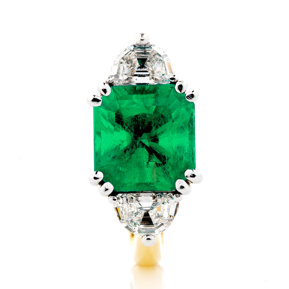 080367 Emerald and Fancy Cut Diamond Ring top