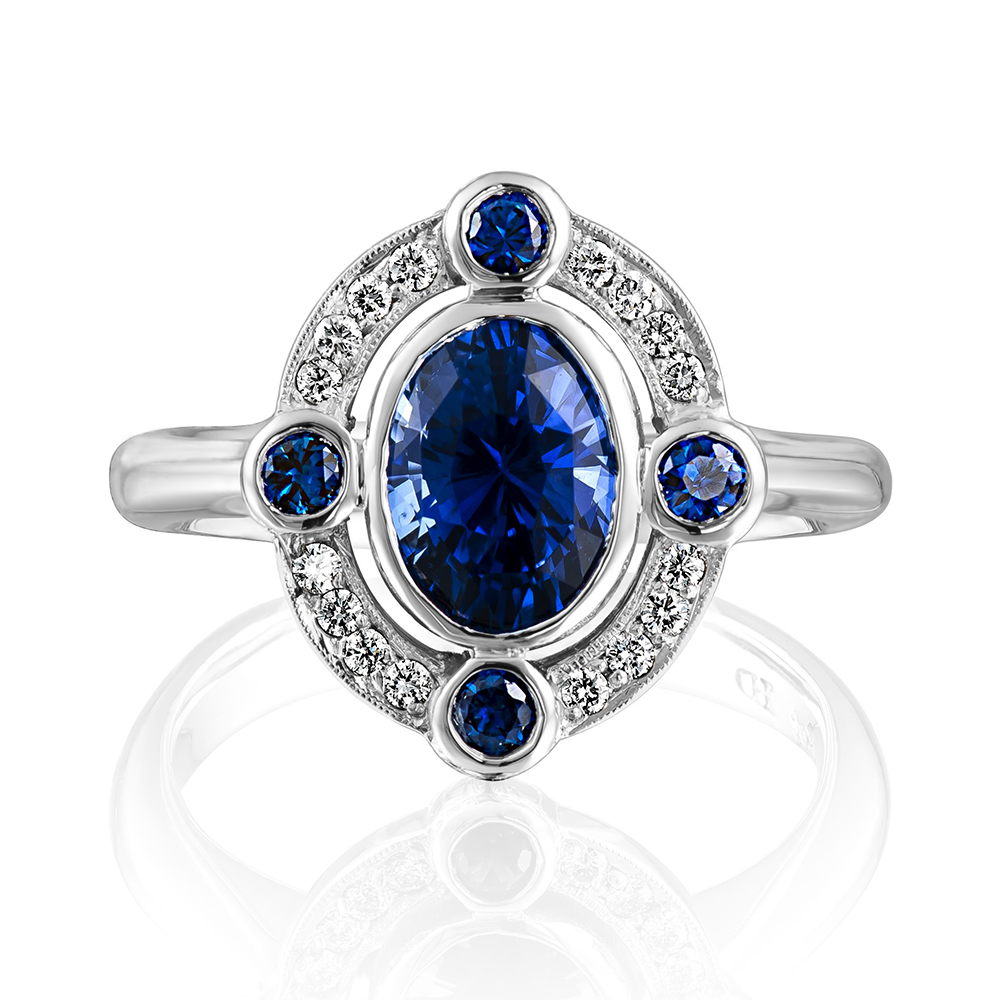 Oval Deco Style Sapphire & Diamond Ring