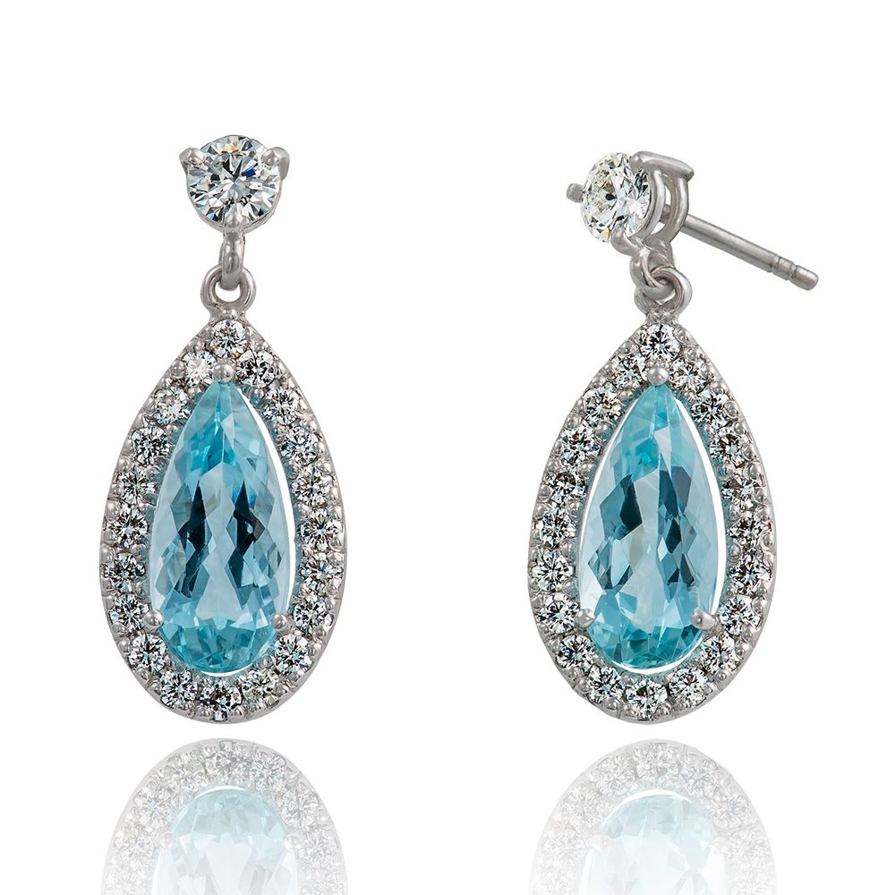 Holloway Diamonds Aquamarine and Diamond Drop Earrings 080510 Holloway Diamonds Aquamarine and Diamond Drop Earrings 080510