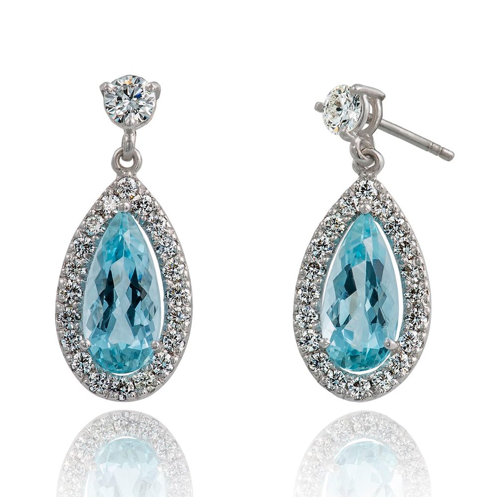 Aquamarine & Diamond Drop Earrings