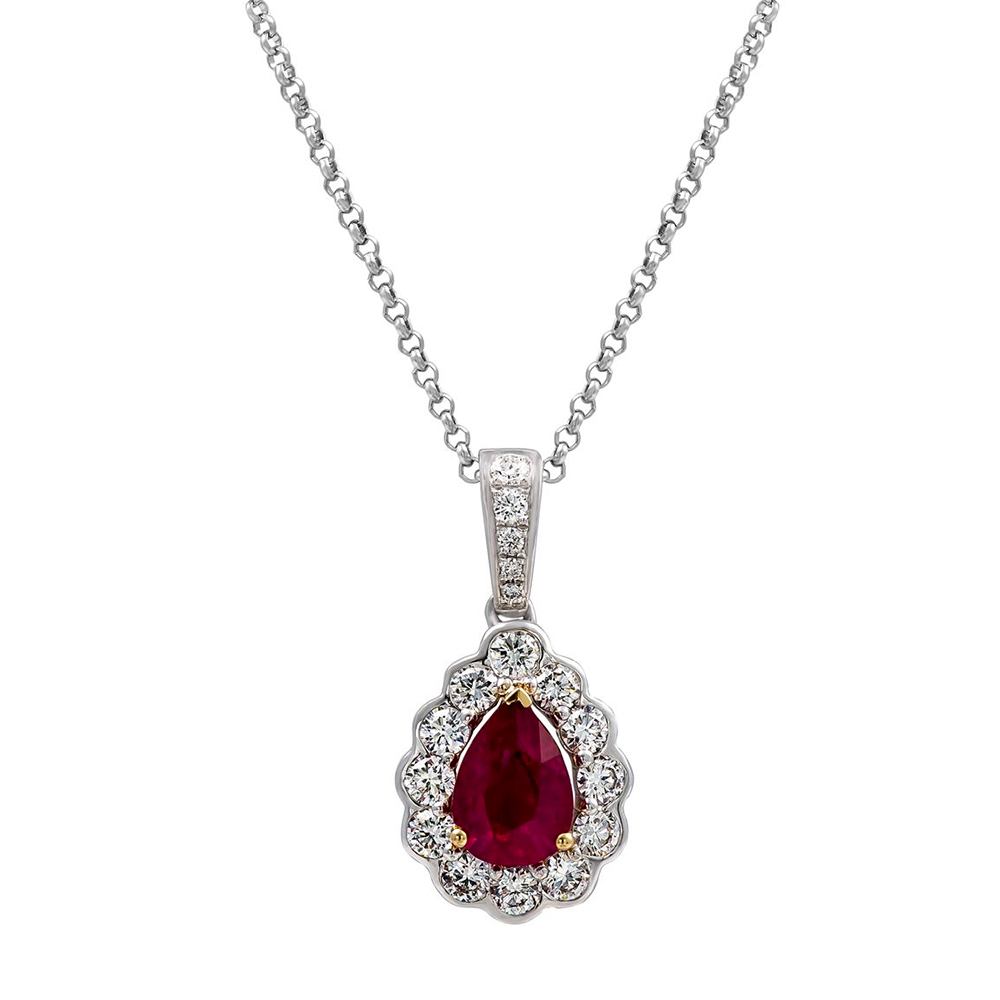 Pear Cut Ruby with Cluster Pendant