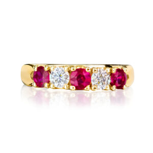 Ruby and Diamond alternating 5 stone yellow gold ring 2