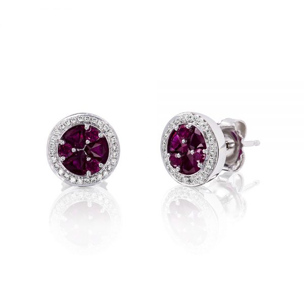 Holloway Diamonds Brilliant Rubies and Diamond Cluster Earrings 090583