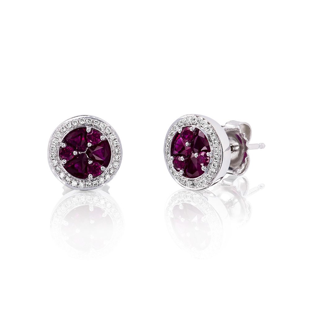3-Rubies & Diamond Cluster Earrings