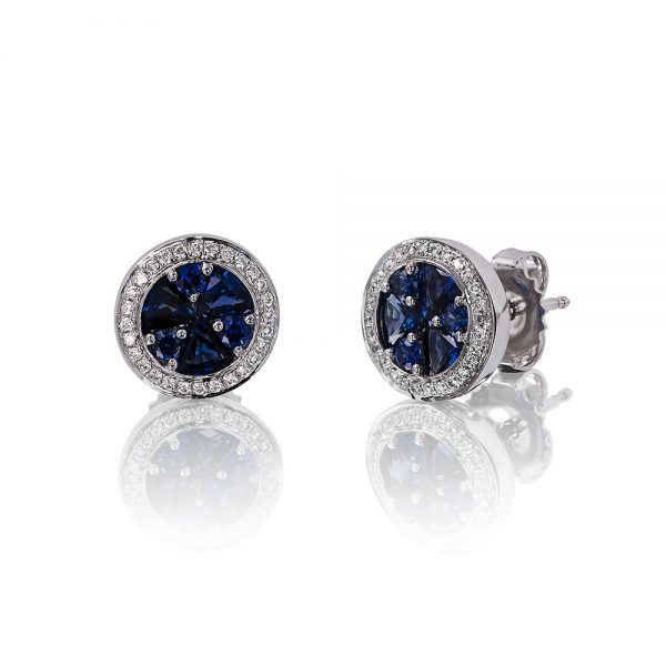 Holloway Diamonds Brilliant Sapphire and Diamond Cluster Earrings 090585