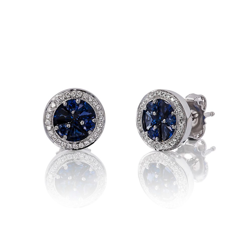 3-Sapphire & Diamond Cluster Earrings