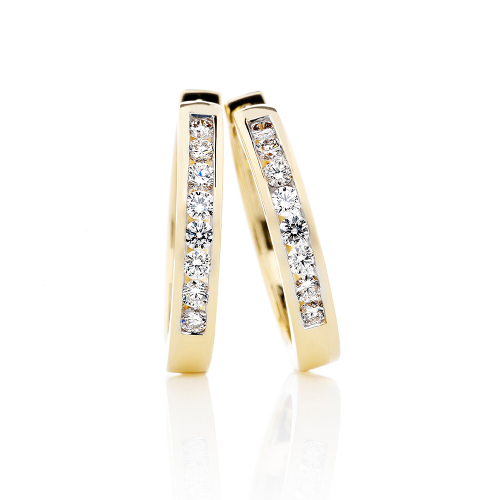 Diamond Hoop Earrings in Yellow Gold