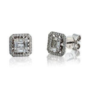 Cluster Earrings with Baguette and Round Brilliant Cut Diamonds