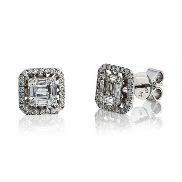 Cluster Earrings with Baguette and Round Brilliant Cut Diamonds