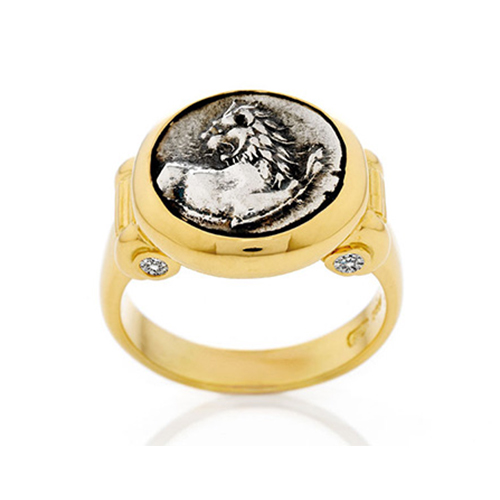 Ancient Coin Ring with diamonds