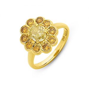Oval Cut Fancy Yellow Diamond Gold flower style Ring