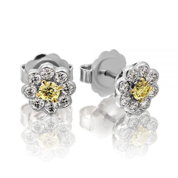 Yellow Diamond Cluster Stud Earrings flower