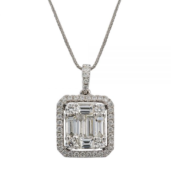 Baguette and Round Brilliant Cut Diamond Pendant