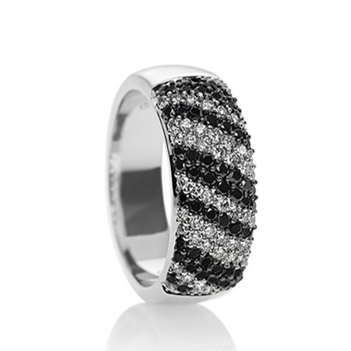 Wide Pave Set Black and White Diamond Ring