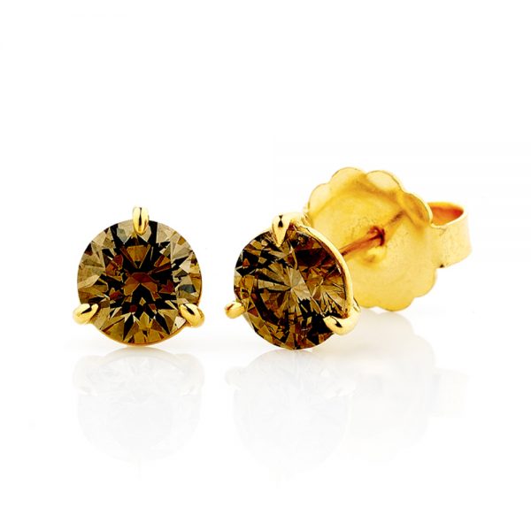 Champagne Diamond Stud yellow gold Earrings